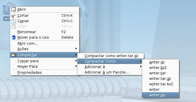 18) Como compactar arquivos Clique com o botão direto do mouse sobre a pasta com os arquivos que devem ser compactados, e