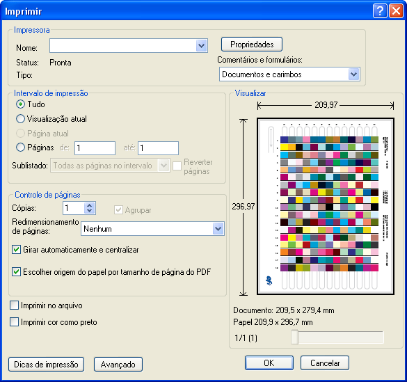 GERENCIAMENTO DE CORES NO ADOBE ACROBAT 64 Seleção de opções ao imprimir Você pode utilizar a interface do driver padrão de impressora do servidor de cores para selecionar as opções de impressão no