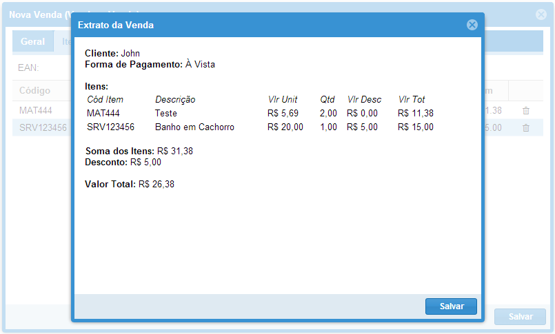 O valor que deve ser cobrado do cliente é o último valor mostrado no extrato (Valor Total).