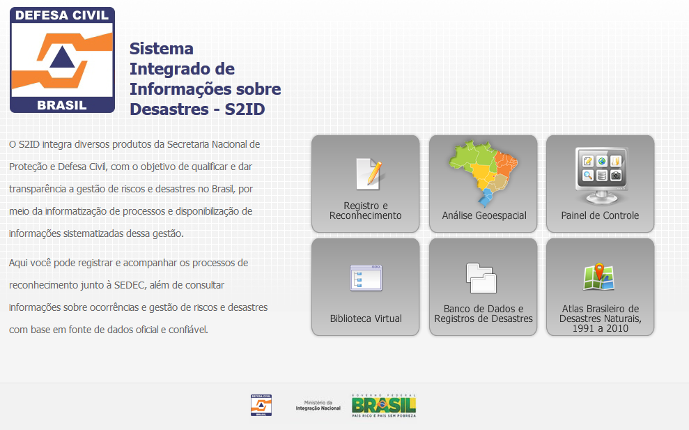 3. Ações da SEDEC Sistema Integrado de Informações sobre Desastres - S2ID Qualificar e dar transparência à gestão de riscos e desastres no Brasil