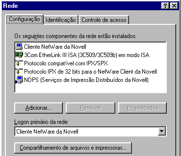 Para instalar o protocolo IPX/SPX no Windows 95/98 (a maioria das instalações do NetWare ainda em uso são em redes antigas, por isso clientes com versões antigas do Windows acabam sendo bem mais