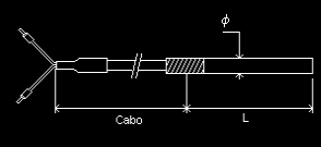 23 TC.400 TC.400 Sensor isolado, à massa ou exposto Uma junção Cabo em Fibra de vidro protegido com trança aço inox Cabo segundo norma IEC 054 Classe II da ponteira Ø ponteira AISI 31 J (-10.