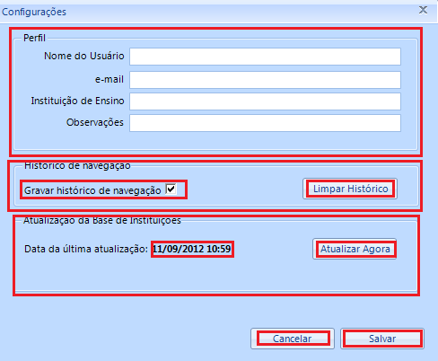 6 CONFIGURAÇÕES Armazenarão as informações pessoais, as informações do histórico de navegação mais atualização da Instituição. 1 2.1 2.2 2 3.1 3.2 3 4 5 Imagem 9 Tela Configuração 6.