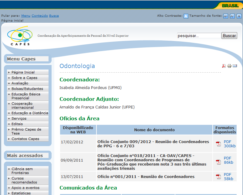 2 Sub-página da Odontologia: Informes http://www.capes.gov.