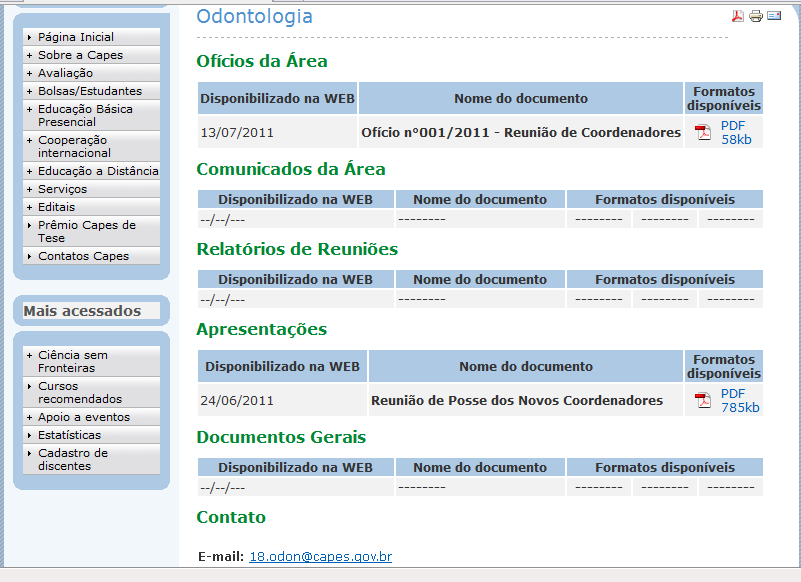 2 Sub-página da Odontologia: Informes http://www.capes.gov.