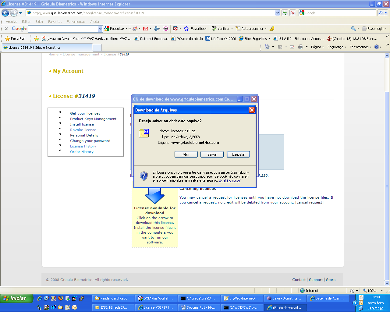 14. A licença será gerada na Área de Trabalho desktop do computador.