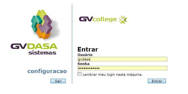 Tela de Entrada Figura 1 - Tela de Entrada Na tela de entrada deverá ser inserido o login e senha de acesso do GVcollege.