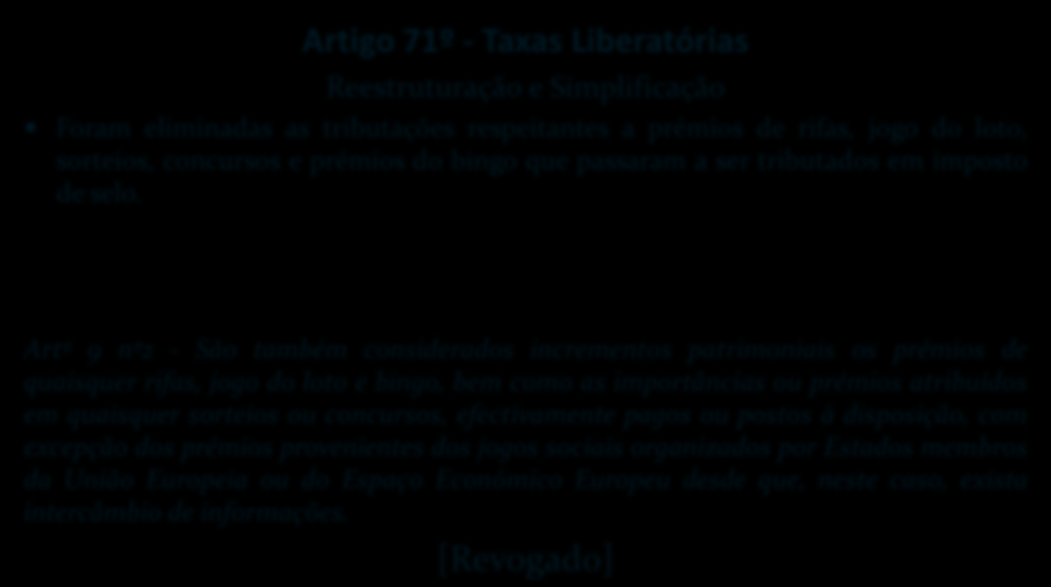 Artigo 71º - Taxas Liberatórias Reestruturação e Simplificação Nº 4 - Taxa Liberatória a título definitivo (20%), rendimentos obtidos em território nacional, por contribuintes não residentes: *