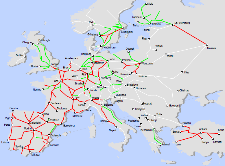 Breve enquadramento à rede de AV ferroviária na Europa A rede de Alta Velocidade ferroviária na Europa Situação actual e previsão futura A Alta Velocidade, na sua categoria mais elevada (velocidade