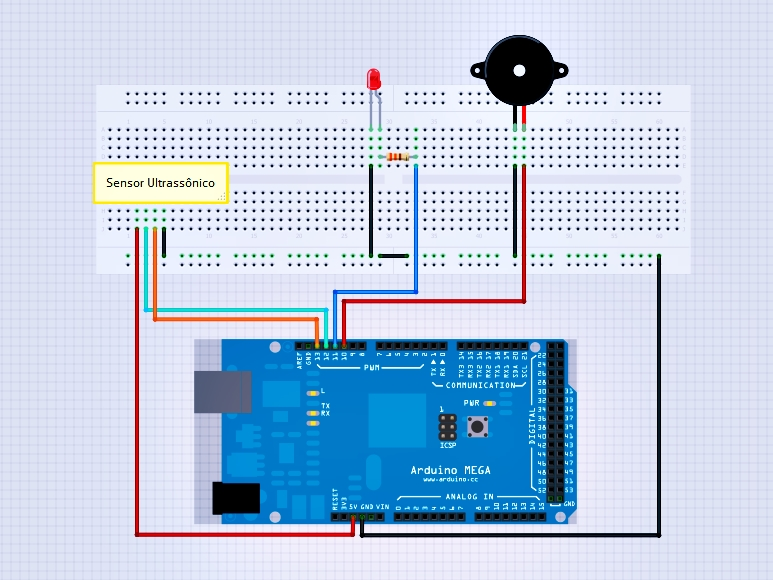 Sugestão de montagem Conecte o LED no pino 11 e o Buzzer no pino 10.