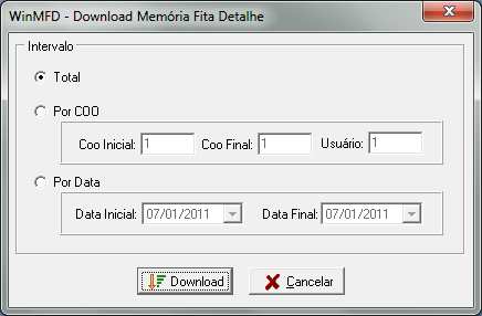 3) Em seguida, vá ao Menu Download e selecione a opção Memória de Fita Detalhe (tela 3).