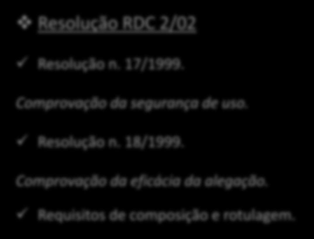 SUBSTÂNCIAS BIOATIVAS Resolução RDC 2/02 Resolução n. 17/1999. Comprovação da segurança de uso.