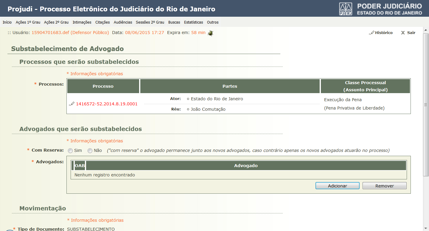 4.3 Substabelecimento O substabelecimento tem o passo a passo muito semelhante ao peticionamento, com exceção da primeira tela, aonde deve ser determinado se o substabelecimento é com ou sem reservas.