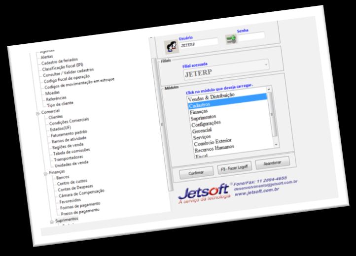 CADASTROS Todas as interfaces do JetERP são padronizadas, em especial a manutenção de cadastros: grande variedade de filtros, registros expostos com