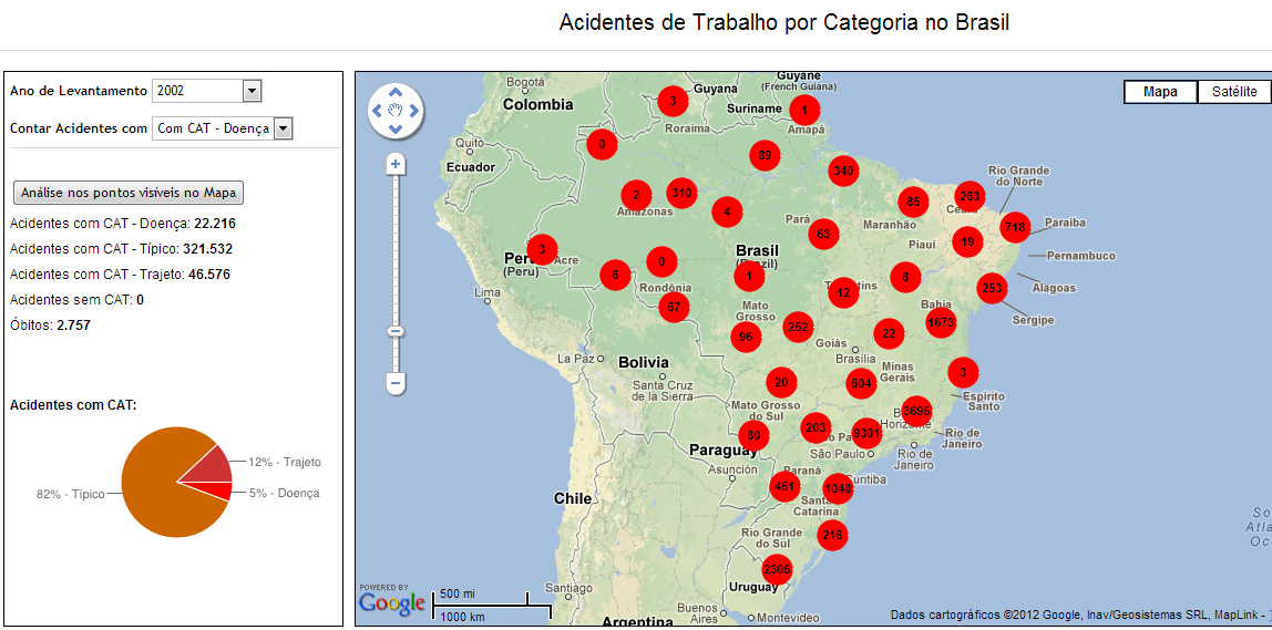 EXEMPLOS DE MASHUPS PORTAL DADOS.GOV.BR Mapa dos acidentes de trabalho (api.dataprev.gov.