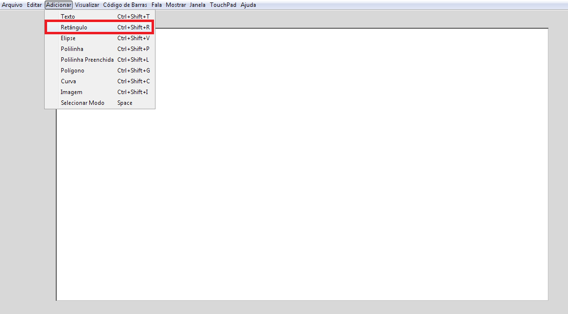 4. Agora iremos adicionar alguns elementos ao documento. Clique na aba Adicionar Como exemplo, iremos adicionar um retângulo: Clique em Retângulo.