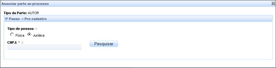 2.3.5. Cadastrando Pessoas Jurídicas. Obs.: Os procedimentos a seguir deverão ser realizados tanto no polo ativo como no passivo. Para cadastrar uma pessoa jurídica, selecione o ícone.