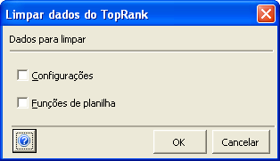 Comando Limpar dados do TopRank Limpa os dados selecionados nas pastas de trabalho abertas do TopRank.
