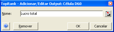 Adição de uma única célula de output Comando Adicionar output Adiciona uma célula ou um intervalo de células como um output ou um intervalo de output em uma análise de variações hipotéticas.