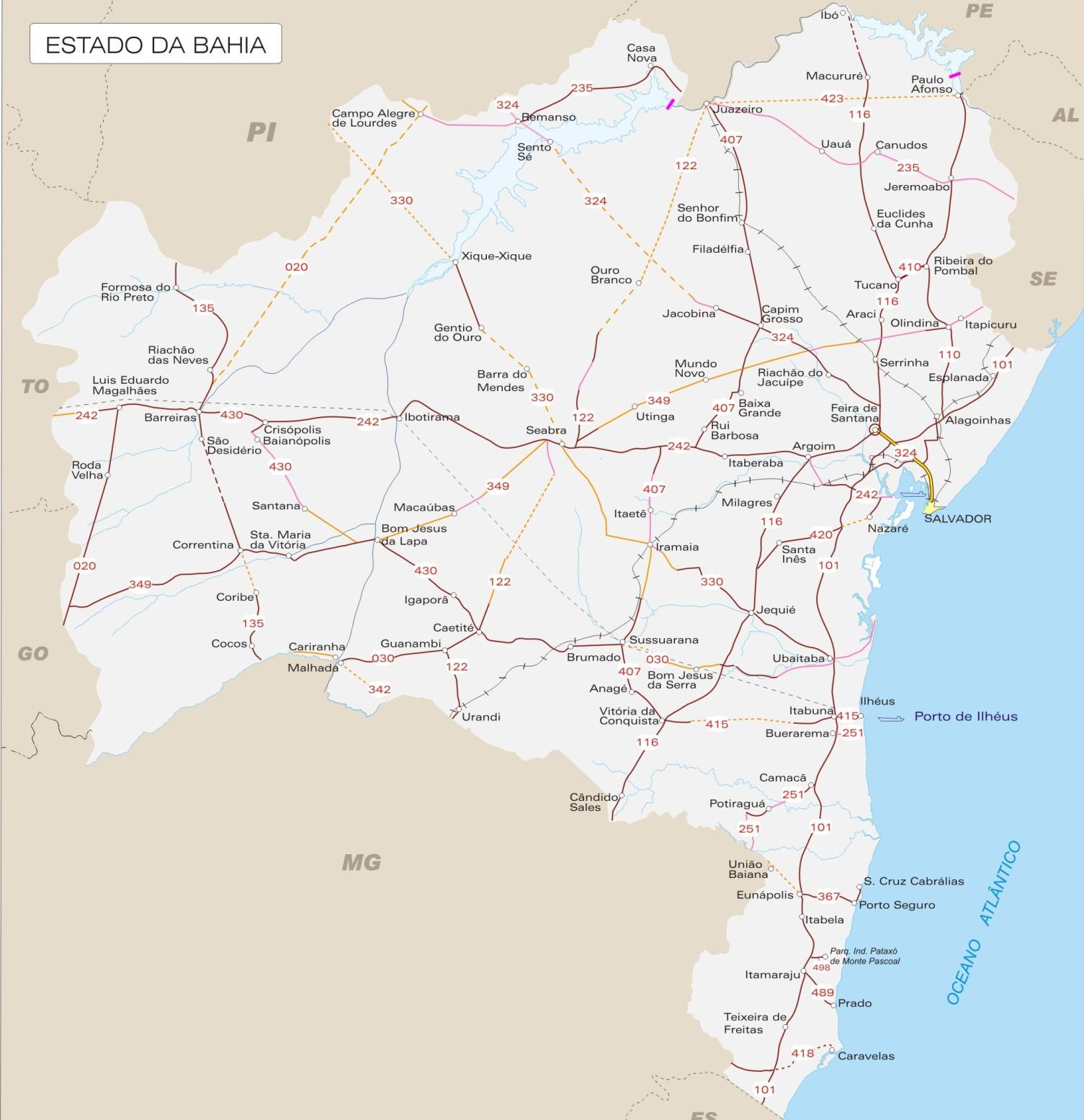 Ação em Rodovias na Bahia PAC BR-135/BA Construção Div. PI/BA Monte Alegre BR-407/BA Adequação Travessia de Juazeiro BR-407/BA Ponte de Ibó BR-116/BA Adequação Div.