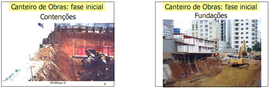 Ainda na Fase Inicial do canteiro de obras, são executadas as operações de