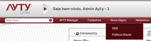 Portal Web No Portal Web as ferramentas estarão disponíveis no projeto AytyCore, de acordo com o perfil de acesso do usuário. Cadastro de DDD para Nono Digito a.