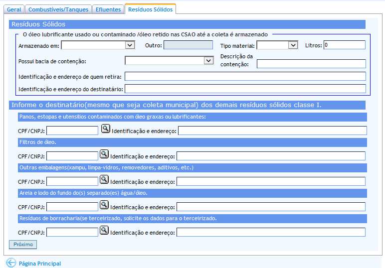 4.4 Resíduos Sólidos Nesta tela devem ser incluídas informações sobre os resíduos sólidos e o destino dos