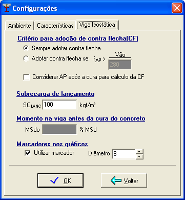 Deve ser preenchido o valor de k, para levar em consideração as ações de longa duração na determinação das flechas, de acordo com os critérios do usuário, sendo o valor default igual a 2,00.