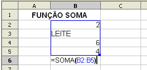 FUNÇÃO SOMA É a única função que possui um botão chamado AUTOSOMA( Sintaxe: SOMA(núm1; núm2;...) ), presente na Barra de ferramenta Padrão. Alguns cálculos usando o botão AUTOSOMA( ).