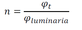 CÁLCULO LUMINOTÉCNICO d) Cálculo do Fluxo luminoso no plano (de trabalho) e do número de