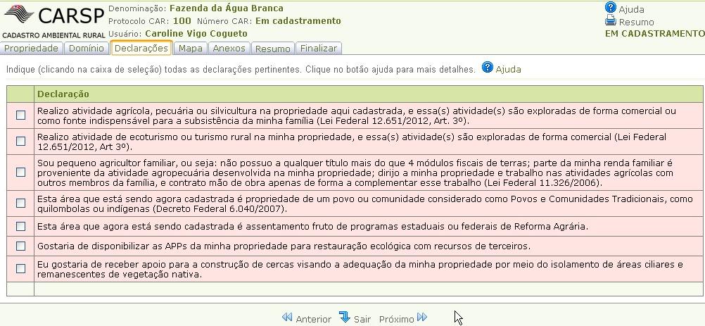 Declarações Se for o caso, as declarações