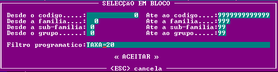 3. O passo seguinte será marcar todos os produtos que tenham associados a taxa de IVA a 20%.