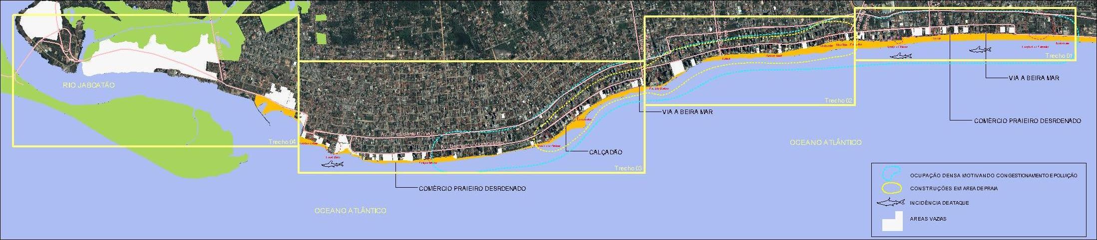 PARQUE LINEAR ORLA DO JABOATÃO DOS GUARARAPES IV III Trecho I - limite do Município com Recife e a Avenida Barreto de Menezes; Trecho II Avenida Barreto de Menezes e Curva do SESC; Trecho III SESC