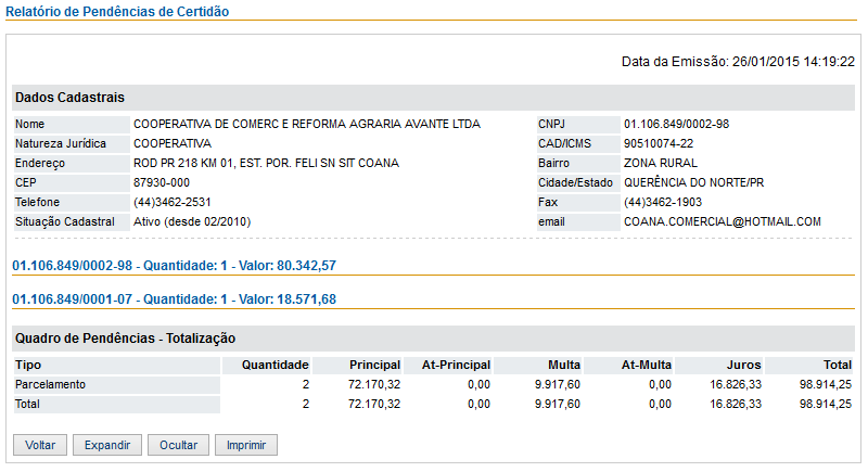 Entretanto, a visão do usuário do Receita/PR não cadastrado no CAD/ICMS-PR restringe-se apenas às informações de seu próprio CPF. Figura 9 Obs.