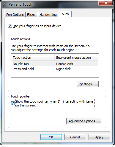 2. Clique em Change touch input settings(alterar definições de introdução por toque). 3.