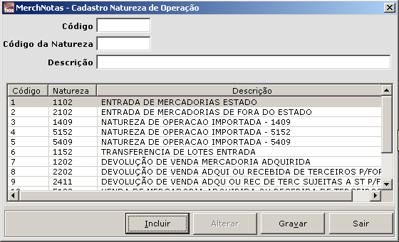 5.5. Natureza de Operação Possível inclusão