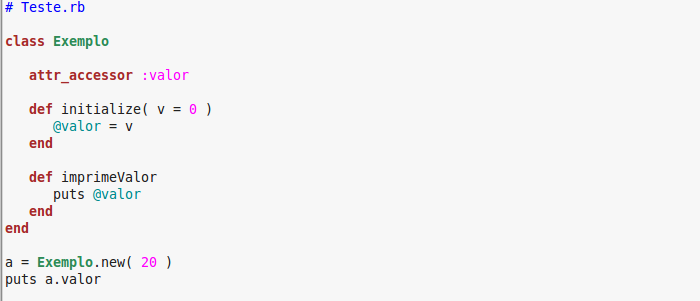 Ruby provém geradores automáticos de getters e setters em tempo de execução para os atributos com os comandos