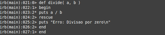 Ruby suporta tratamento de exceções por meio da