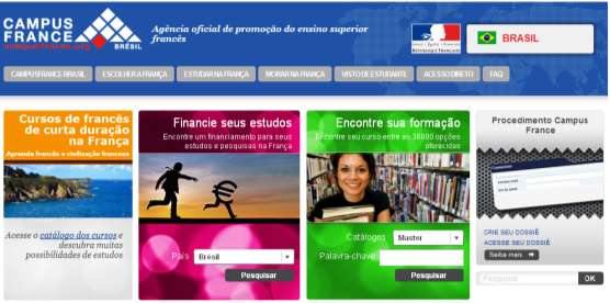 Na página inicial do site Campus France Brasil (www.brasil.campusfrance.org), clique em CRIE SEU DOSSIÊ (não clique em minha conta ).