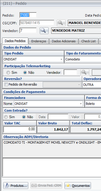 Foi desenvolvida a tala utilizando o como exemplo o programa do CRM que possui a mesma função. A tela abaixo demonstra a interface do programa.