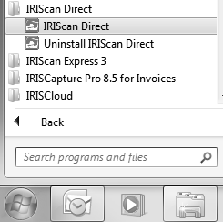 Clique no ícone de configurações para determinar as configurações do IRIScan Direct. Selecione o idioma da tela do IRIScan Direct.