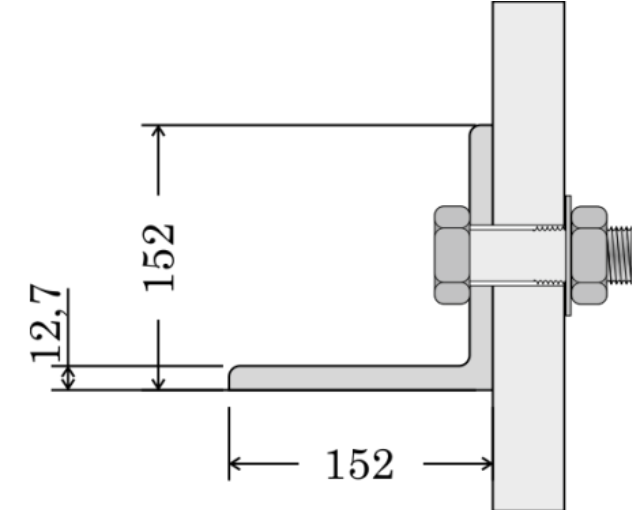 15) Determine se o perfil abaixo resiste a uma força de tração centrada de 650kN. Dados: - Aço A36, perfil cantoneira de abas iguais, L-152x12,7mm.
