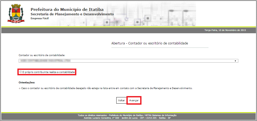 8 CONTADOR OU ESCRITÓRIO DE CONTABILIDADE Em Contador ou escritório de contabilidade o contribuinte deverá selecionar um escritório de contabilidade, contador ou