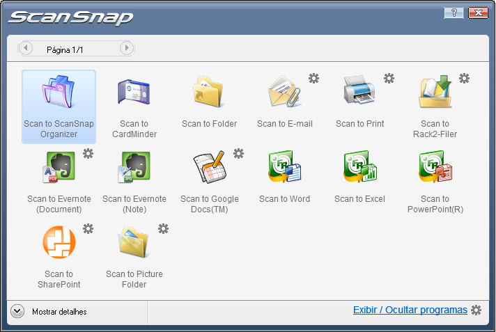 4. No Quick menu, clique o ícone do programa para interagir com o ScanSnap