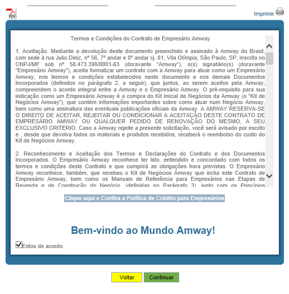 Passo 30 Imprima o Termo e Condições do Contrato.