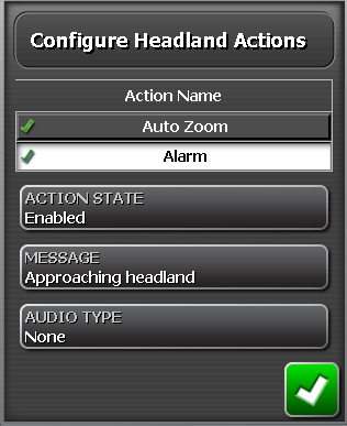 5. Selecione Alarme, habilite o recurso, configure a mensagem de alarme, configure o tipo de áudio e confirme sua seleção.