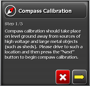 7.2 Calibração de direção Exemplo - menu de calibração de direção quando tudo está calibrado No menu de calibração da direção, é possível calibrara a bússola, o sensor de ângulo de direção e o bias