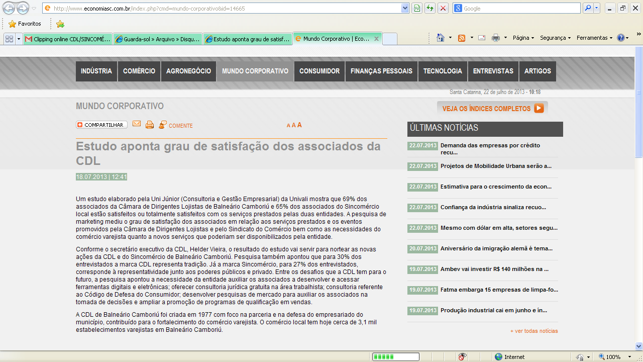 ECONOMIA SC MUNDO CORPORATIVO 18.07.2013 http://www.economiasc.com.br/index.php?