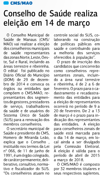 Clipping Eletrônico Terça-feira dia 13/01/2015