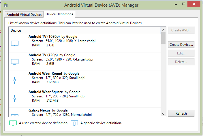 19 3.1.2 Android virtual Device Manager (AVD) O AVD manager é uma ferramenta que permite criar e gerenciar dispositivos virtuais Android, que permite definir as configurações para o emulador Android